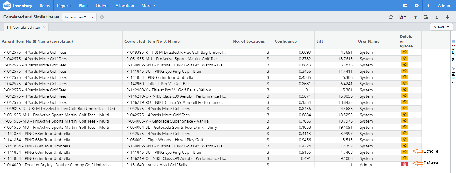 1.1. Delete and ignore buttons